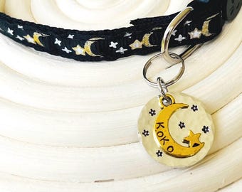 Moon Star Cat ID Tag, Personalized Pet Collar