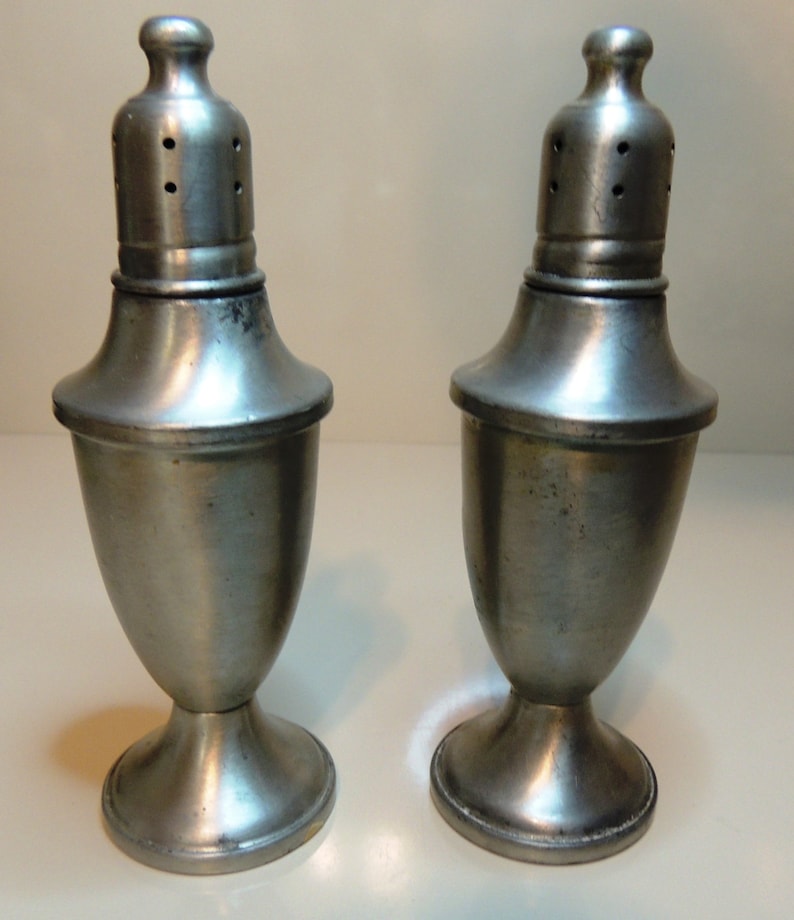 Pewter Tableware Salt and Pepper Set for Rustic Style Home WEB Pewter Weighted