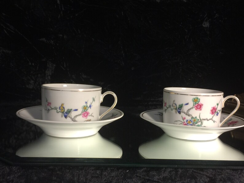 Limoges Bone China Pembroke Design Set Flat Cups and Saucers Etsy