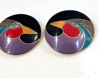 Laurel Burch Harlequin Bird Enamel Earrings