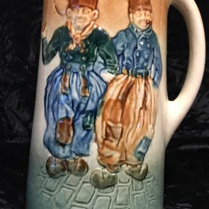 Glazed Stoneware Pitcher Antique Pottery Tankard Jug Featuring 3-D Raised Figures Design image 4