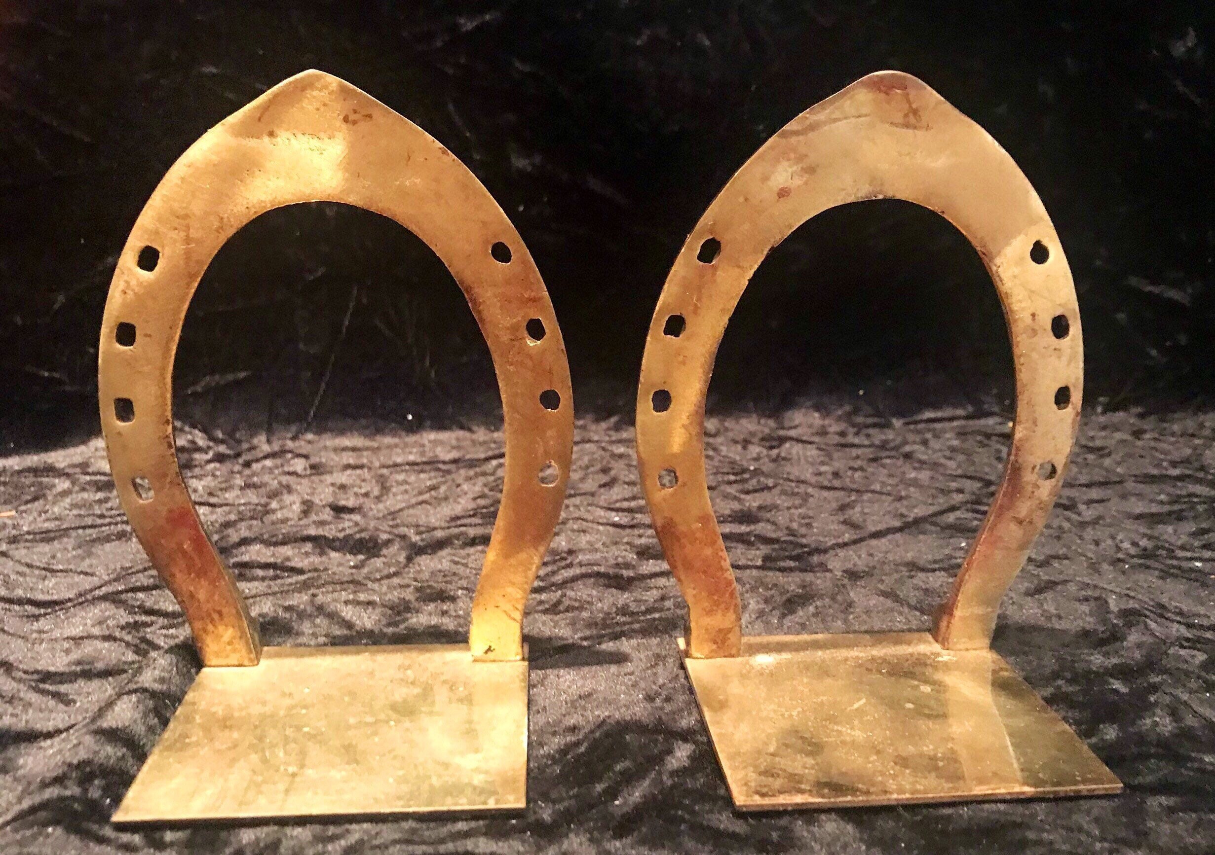 Brass Horse Shoe Bookends Vintage Set Etsy