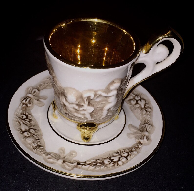 Antique CapodiMonte Cherub Tea Cup and Saucer Set by GV R. Etsy