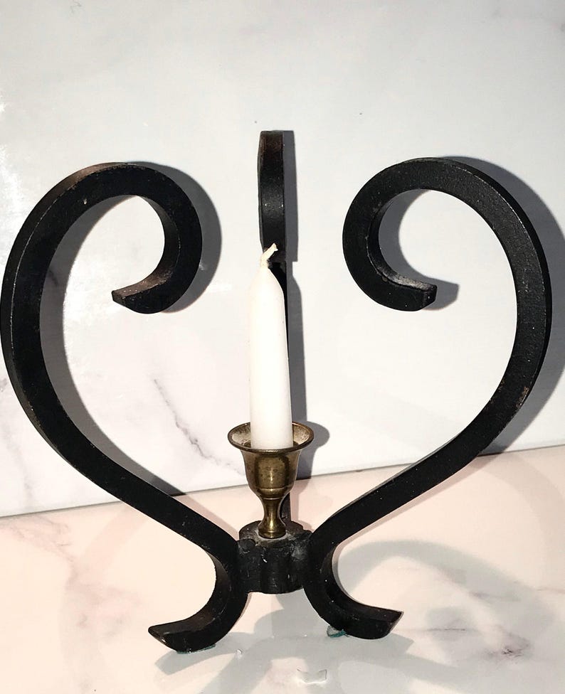 Wrought Iron Candle Holder Vintage Handmade with Primitive Rustic Design image 5
