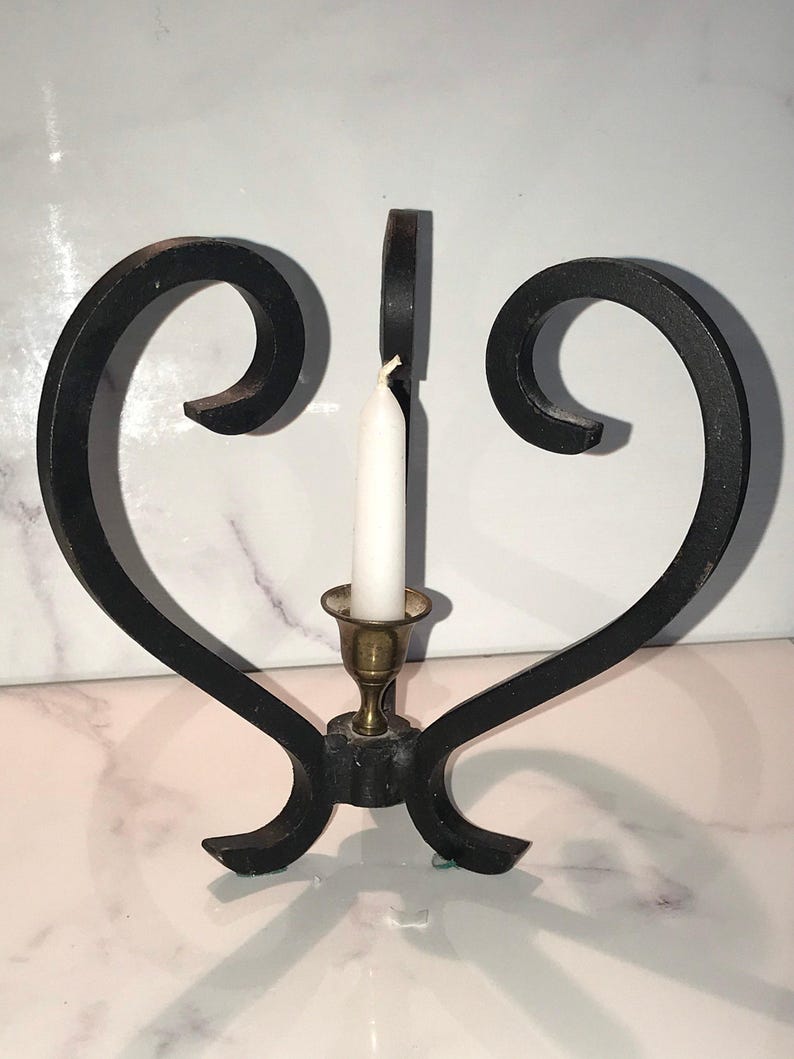 Wrought Iron Candle Holder Vintage Handmade with Primitive Rustic Design image 2