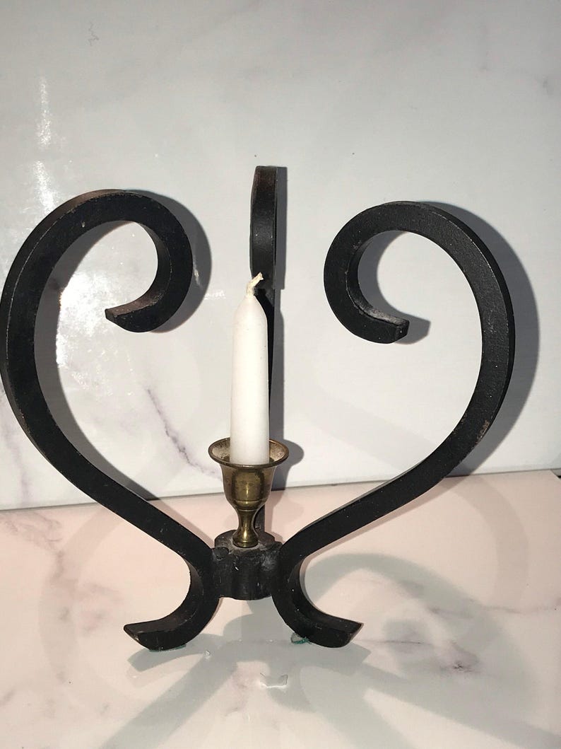 Wrought Iron Candle Holder Vintage Handmade with Primitive Rustic Design image 8