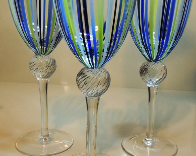 Made in Italy Crystal Wine Glasses Etched Eastern Hand Blown Etsy