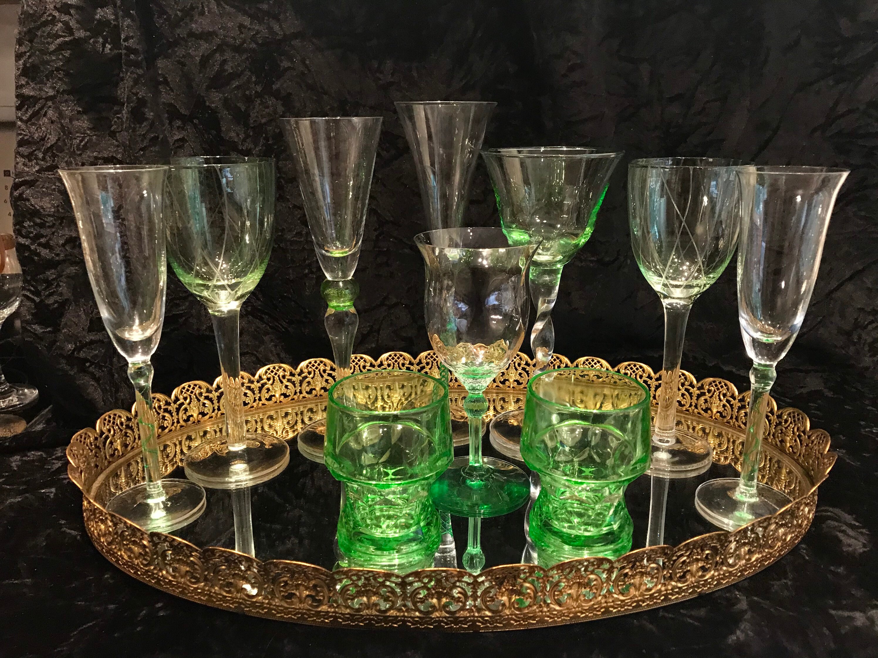 Glasses Crystal Bar Glasses Set of Ten and Green Tints Etsy