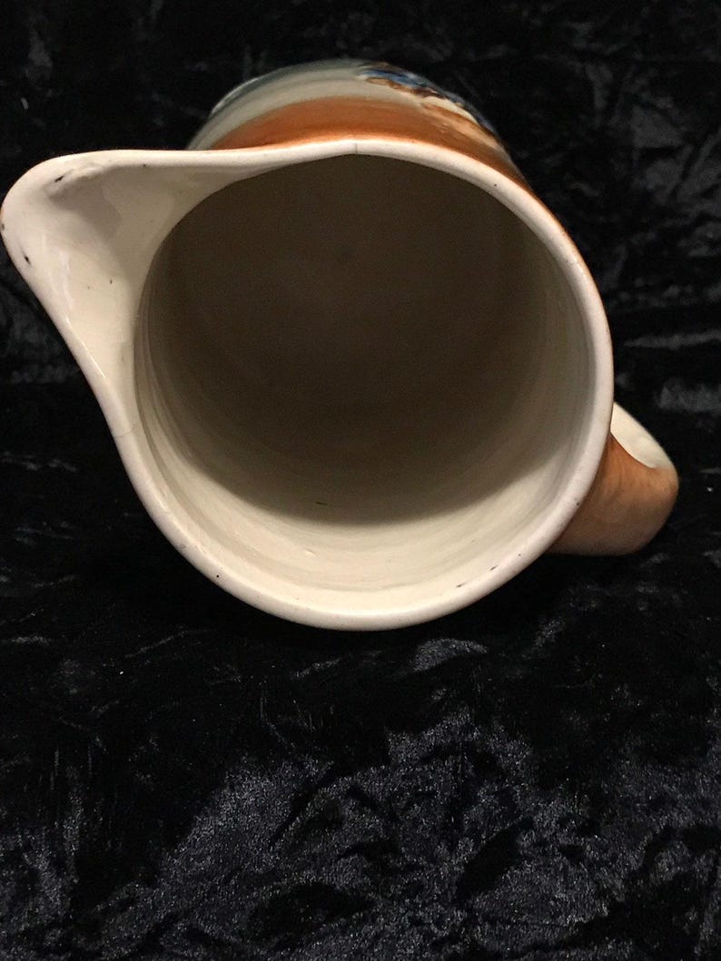 Glazed Stoneware Pitcher Antique Pottery Tankard Jug Featuring 3-D Raised Figures Design image 9
