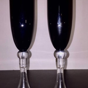 Vintage Tall Black Crystal Champagne Flutes - a Pair