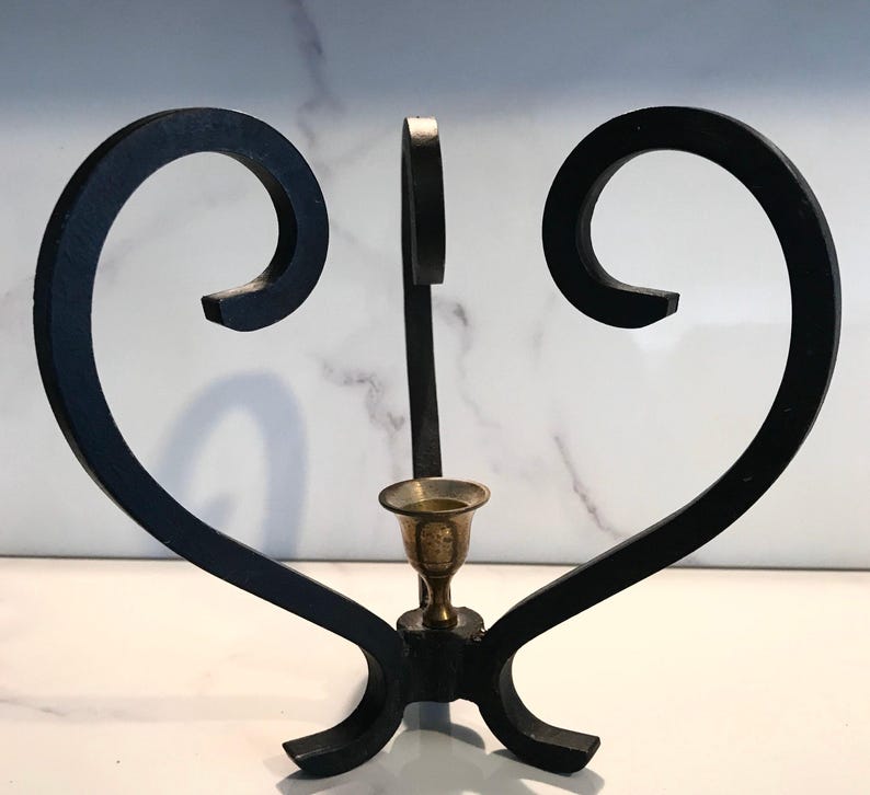 Wrought Iron Candle Holder Vintage Handmade with Primitive Rustic Design image 4