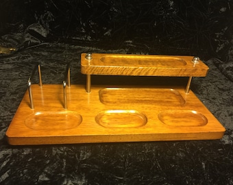 Vintage Wooden Dresser Valet Tray: Two-Tier Organizer for Jewelry, Keys, Watch