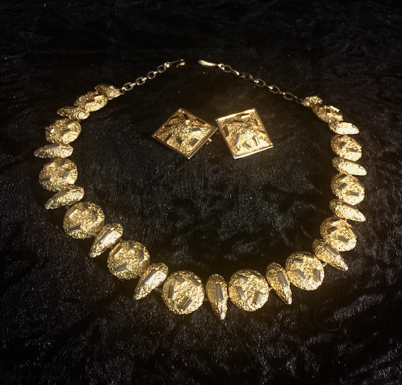 Golden TORTOLANI Necklace & Ear Ring Set With Cli… - image 5