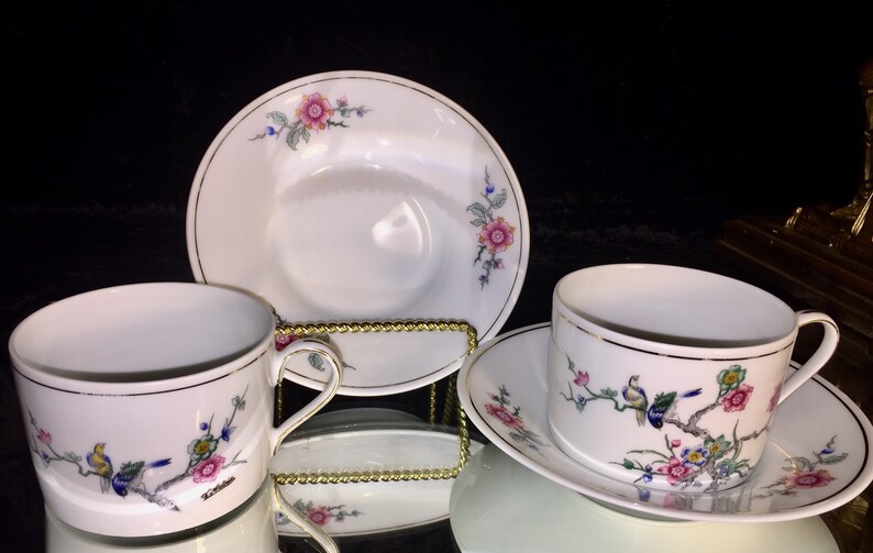 Limoges Bone China Pembroke Design Set Flat Cups and Saucers Etsy
