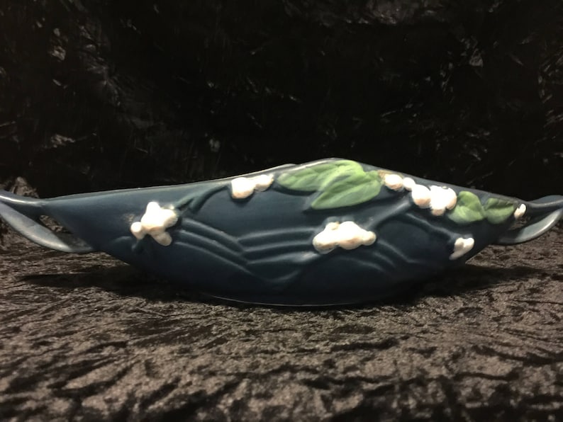 Antique Roseville U.S.A Snowberry Matt Blue Console Bowl Planter 1BL1-10