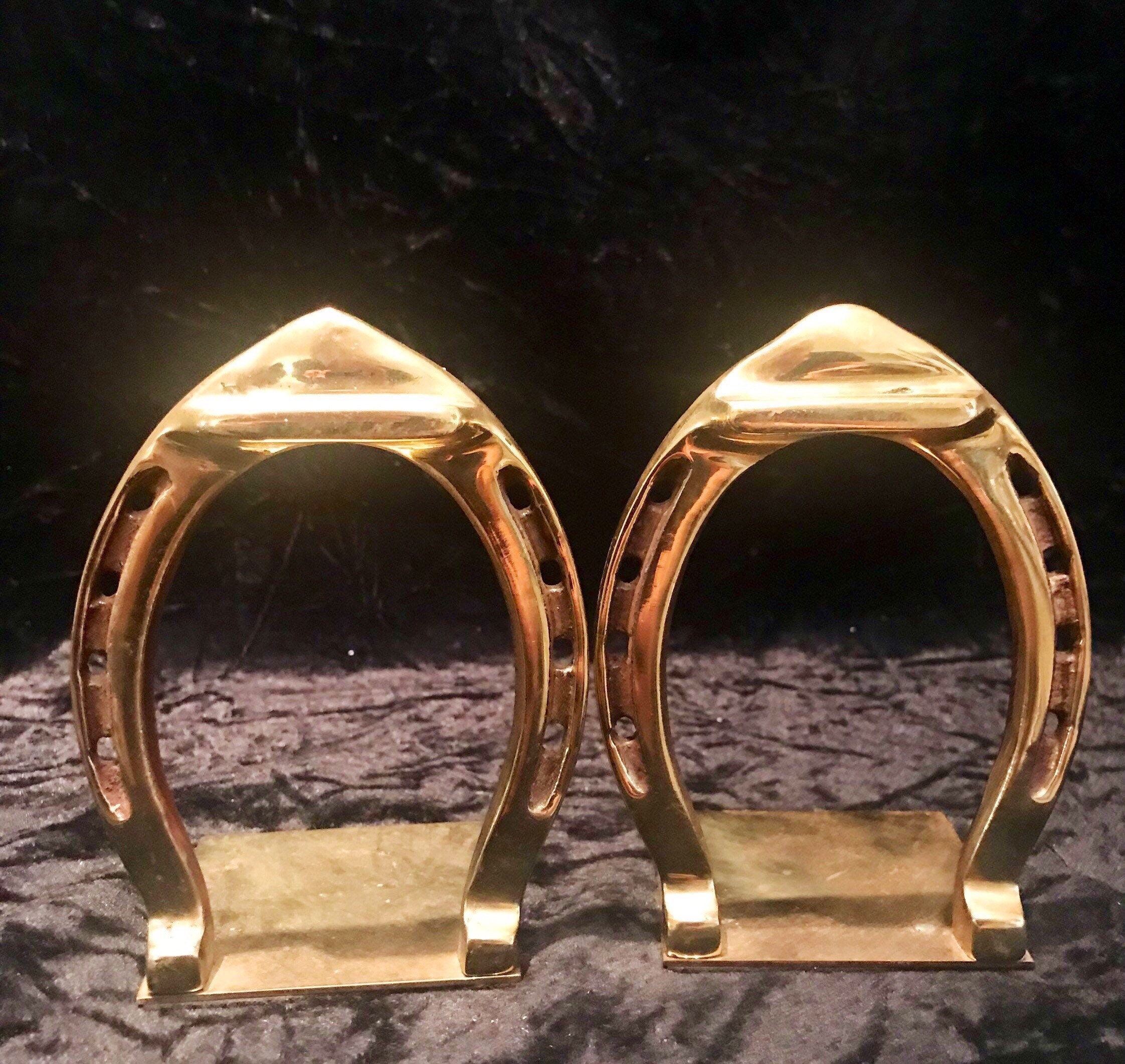 Brass Horse Shoe Bookends Vintage Set Etsy