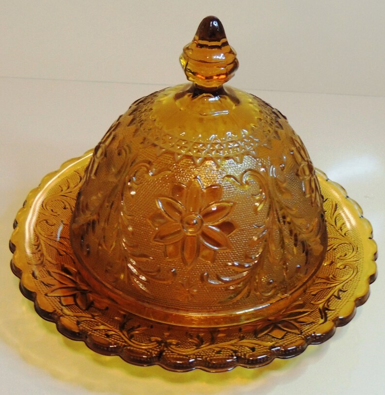 Vintage Tiara Amber sandwich glass butter dish with dome lid Etsy