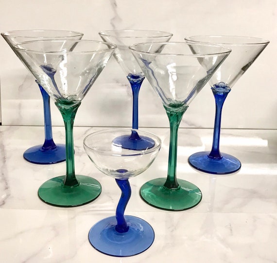 Martini Glasses Blown Crystal Martini Stem Glasses Set of Five Etsy