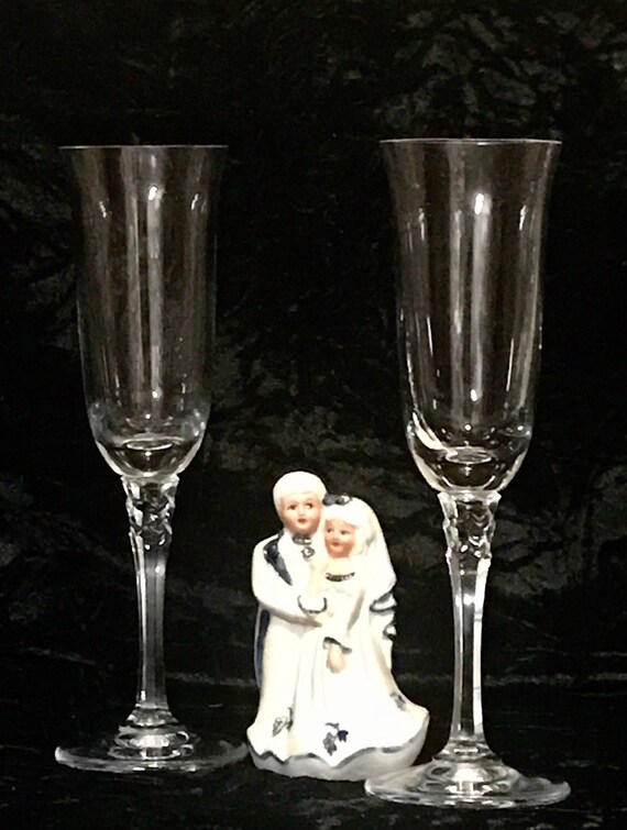 Elegant Champagne Fostoria Simplicity Trumpet Flutes 8.75 Tall