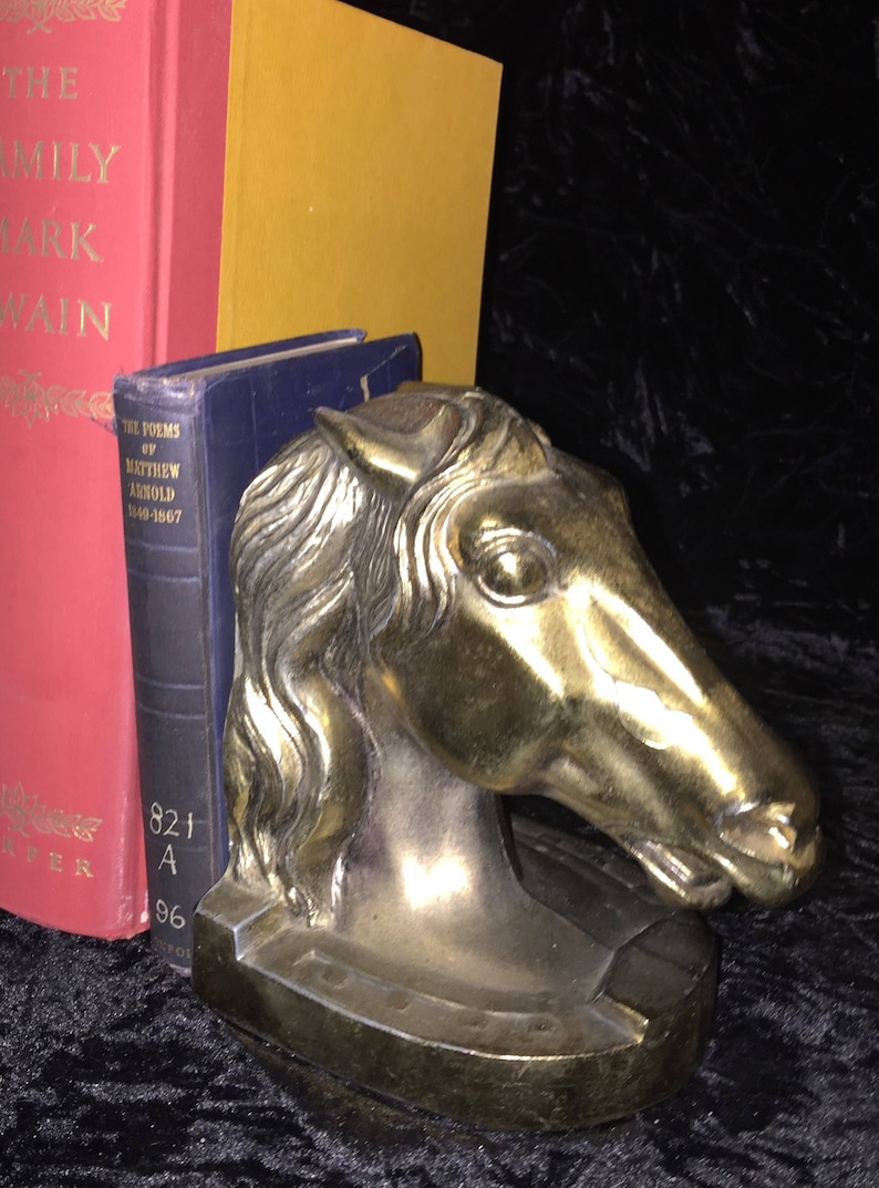 Vintage Cast Brass Horse Head Bookends With Rich Glowing Etsy