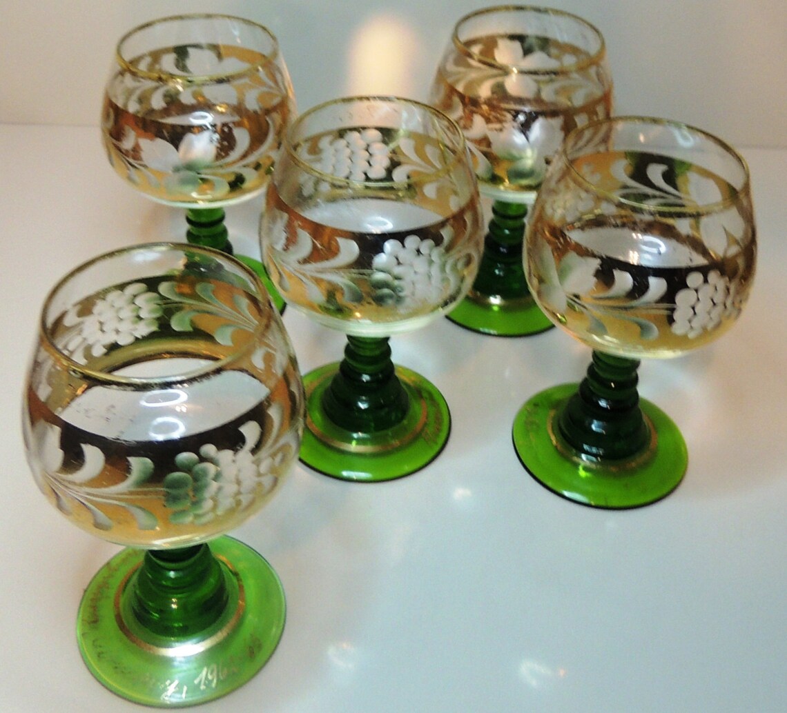 Cordials Marked Oberammergau Germany Green GoldEtched and Etsy