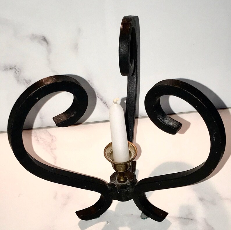 Wrought Iron Candle Holder Vintage Handmade with Primitive Rustic Design image 3