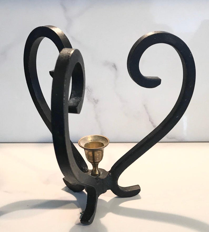 Wrought Iron Candle Holder Vintage Handmade with Primitive Rustic Design image 6