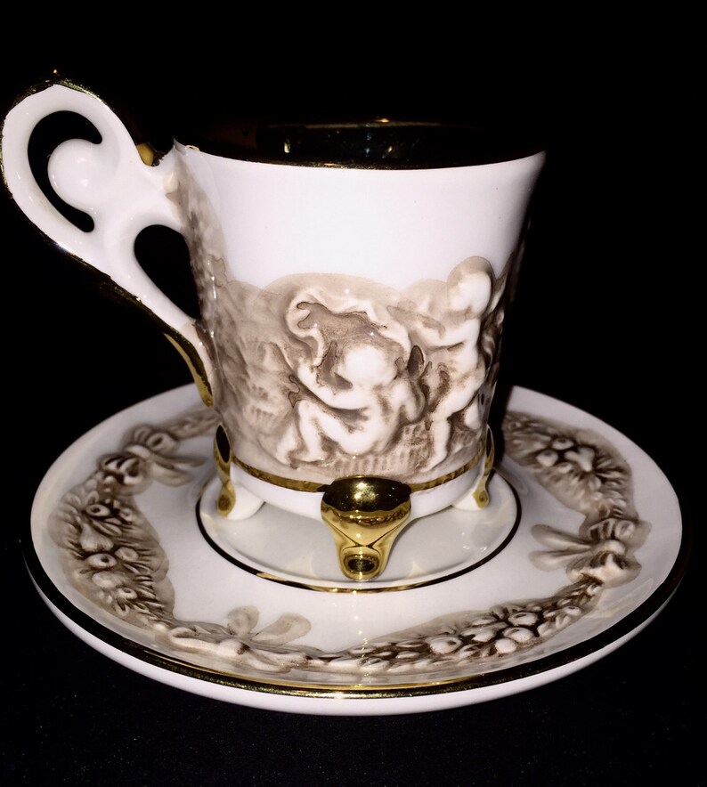 Antique CapodiMonte Cherub Tea Cup and Saucer Set by GV R. Etsy