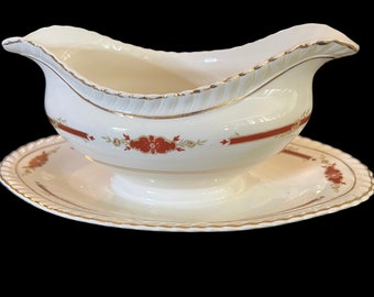 Gravy Boat Gildford Maroon by Johnson  Bros England Design Gravy Dish with Attached Underplate