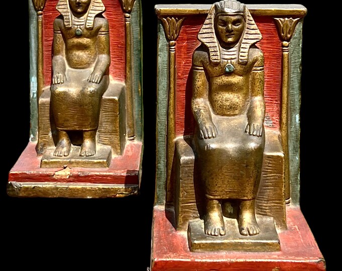 Rare L. GUDEBROD SC Vintage Egyptian Pharaoh Bookend Set w/ Original Paint! HTFDesign Heavy Set High Quality