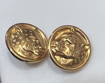 Vintage gold-tone leopard head stud earrings