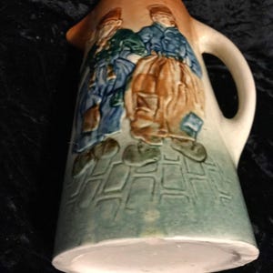 Glazed Stoneware Pitcher Antique Pottery Tankard Jug Featuring 3-D Raised Figures Design image 6