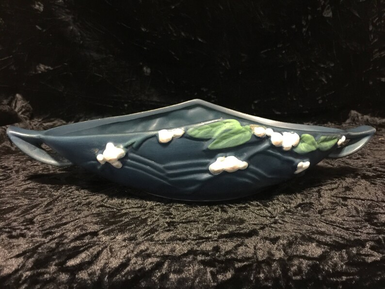 Antique Roseville U.S.A Snowberry Matt Blue Console Bowl Planter 1BL1-10
