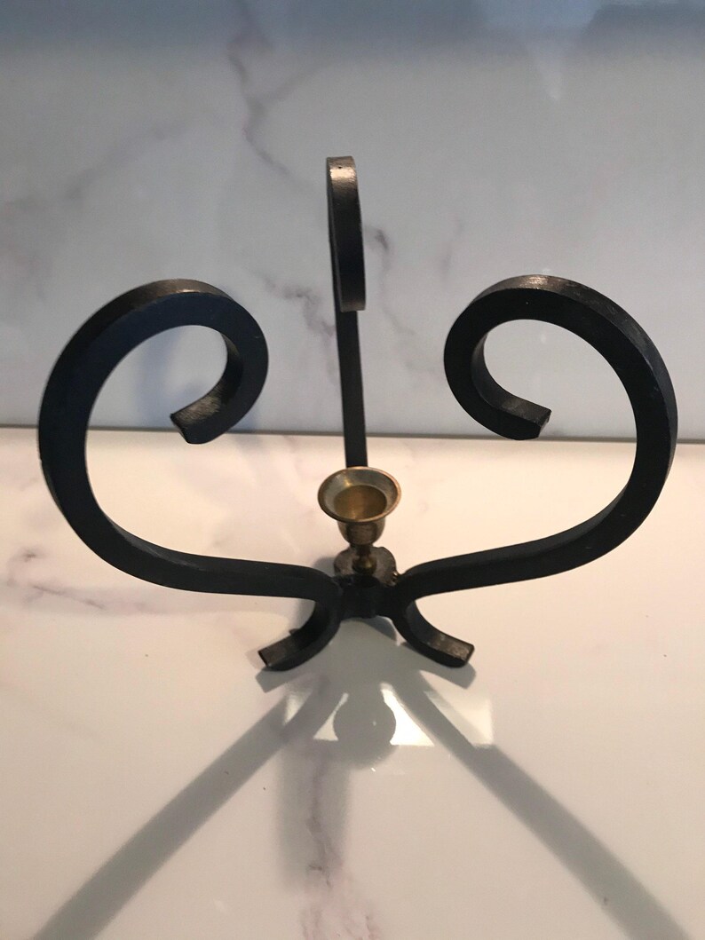 Wrought Iron Candle Holder Vintage Handmade with Primitive Rustic Design image 7