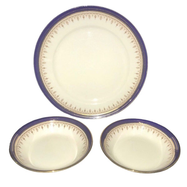Aynsley John Cobalt Blue Made in England Leighton Pattern 1646 8 1/4” Salad and 2- 5 1/2” Dessert Bowls Fine Bone China