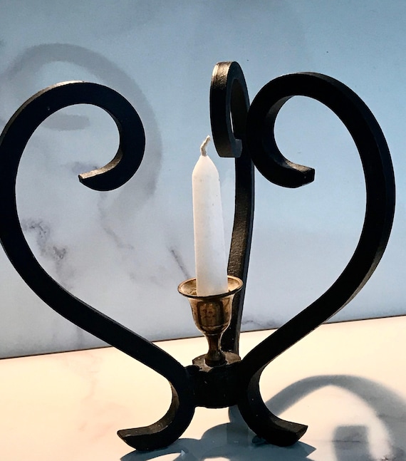 Wrought Iron Candle Holder Vintage Handmade with Primitive Rustic Design
