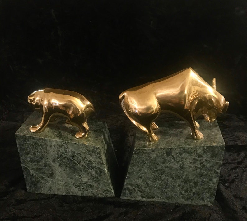 Brass Bear and Bull Bookends Set of 2 A Top Incredible Heavy Etsy