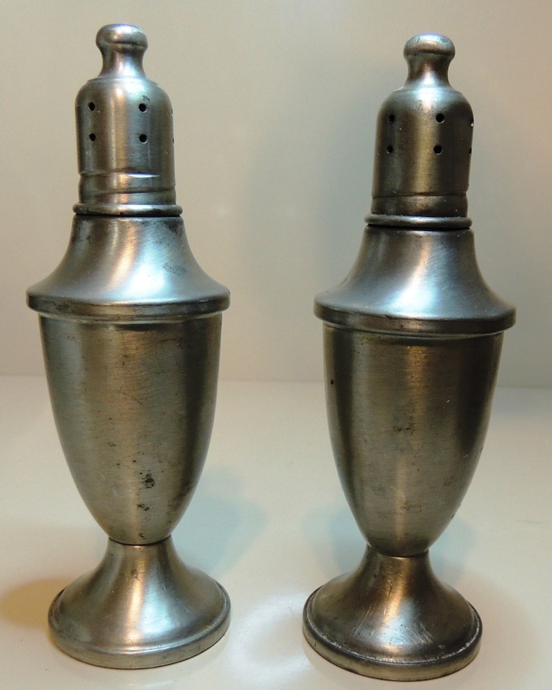 Pewter Tableware Salt and Pepper Set for Rustic Style Home WEB Pewter Weighted