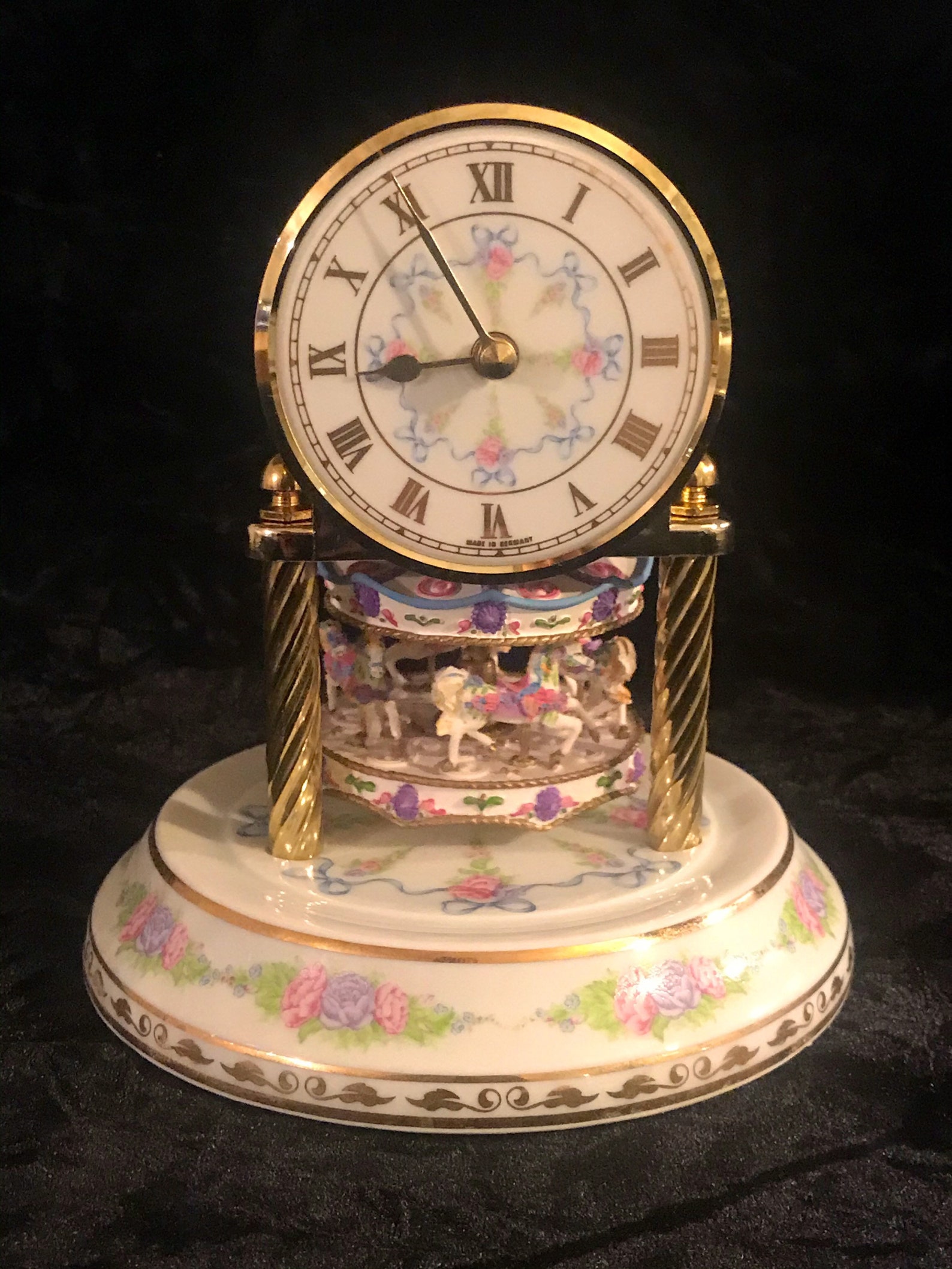 Vintage Franklin Mint Carousel Clock Dome Covered Battery Etsy