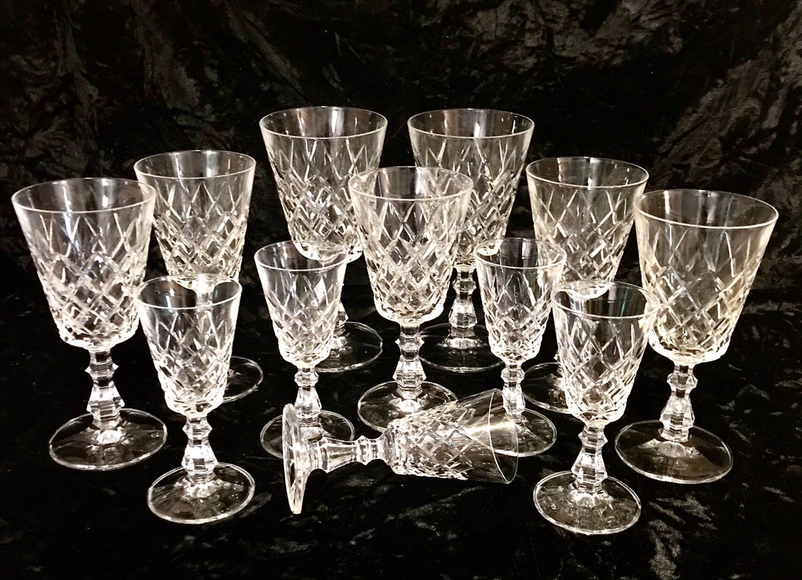 Vintage Royal Rock Crystal Set of 12 Criss Cross Cut Glasses Etsy