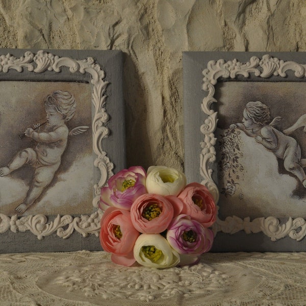 Cadres gris aux angelots style shabby chic romantique esprit campagne ou château cadeau pour photo