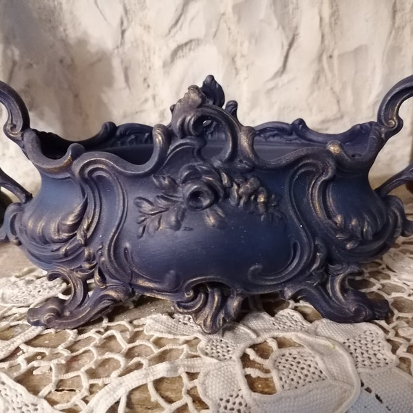 Jardinière baroque bleu et or, esprit château, romantique