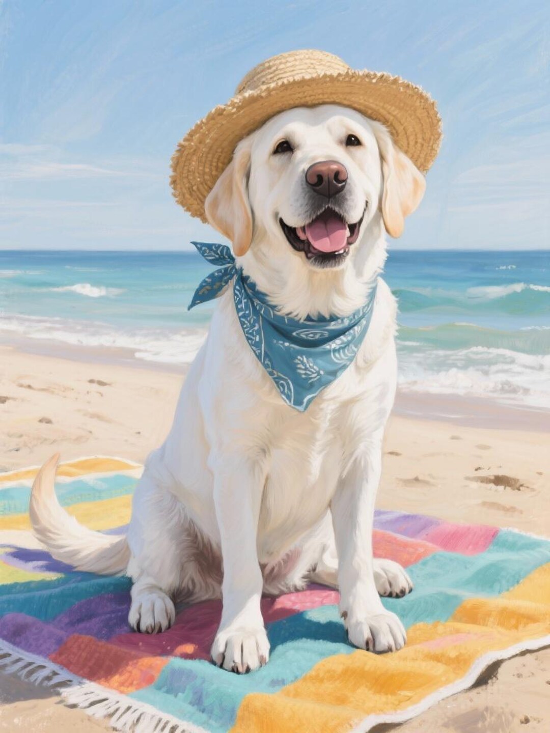 White Lab at the Beach Straw Hat - Canvas/fine Art Paper Print - Etsy