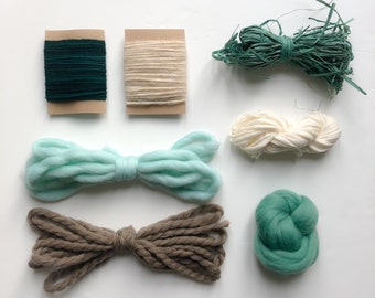 Yarn pack | Green, Grey & Ivory | Woven materials | Starter pack | Tapestry yarns | Fiber art supplies | Mixed fibre materials