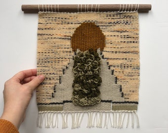 Bali temple | Small tapestry | Woven wall hanging | Sculptural art | Fiber art | Textile art | Sunset tapestry | Travelling | Travels