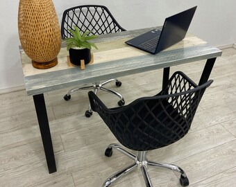 Bedroom Desk - Office Desk, Farmhouse Mix, Heavy Duty Industrial Metal Legs. Black Powder Coated. Handcrafted.