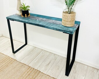 Barn Walls Bedroom Console Table - Accent Table, Industrial Mix, Heavy Duty Industrial Black Metal Legs. Handcrafted.