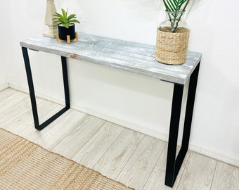 Barn Walls Bedroom Console Table - Accent Table, Blue Powderwash, Heavy Duty Industrial Black Metal Legs. Handcrafted.