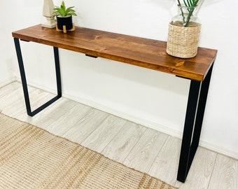 Barn Walls Bedroom Console Table - Accent Table, Foxy Brown, Heavy Duty Industrial Black Metal Legs. Handcrafted.