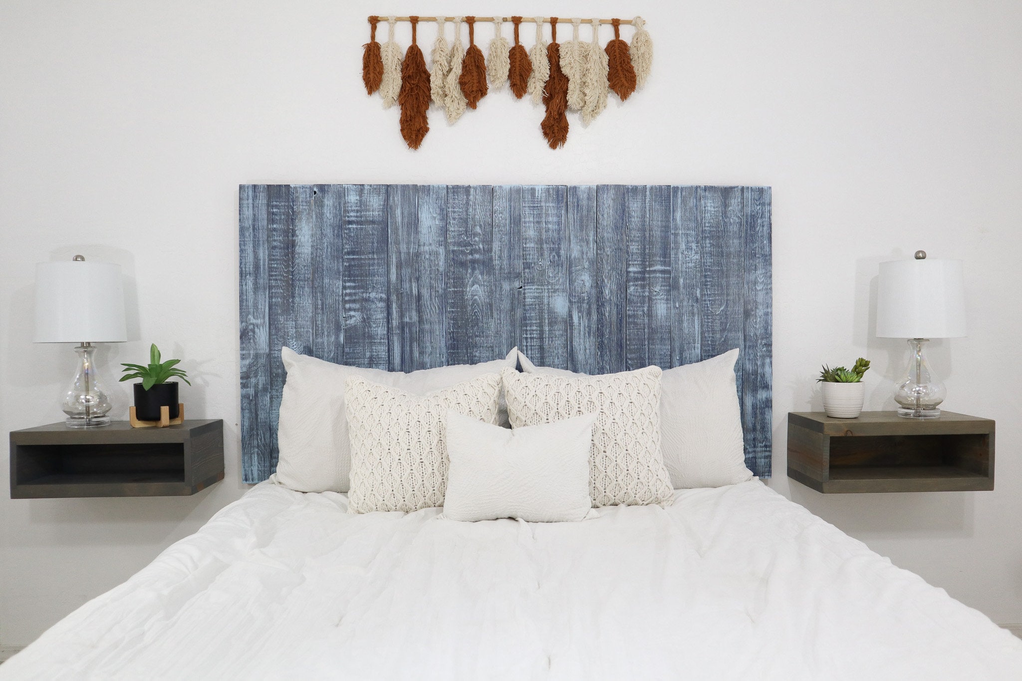 Blue Stonewash Headboard Contemporary Bedroom Furniture Style Modern Farmhouse Home Decor Wall Panels for Bed Real Wood Headboard Cottage Etsy